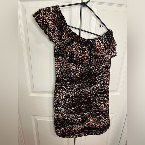 APT. 9 ladies black brown pink one 1 shoulder dress‎ ruffle neck lined M - Picture 1 of 5